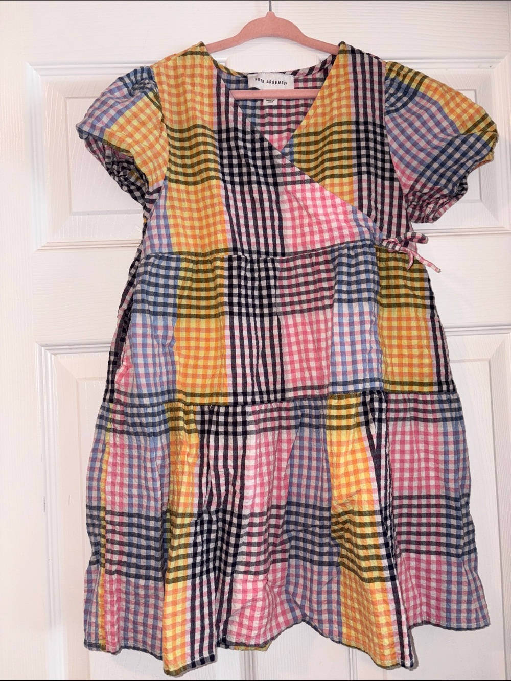 Kids' Multicolor Gingham Wrap-Style Dress